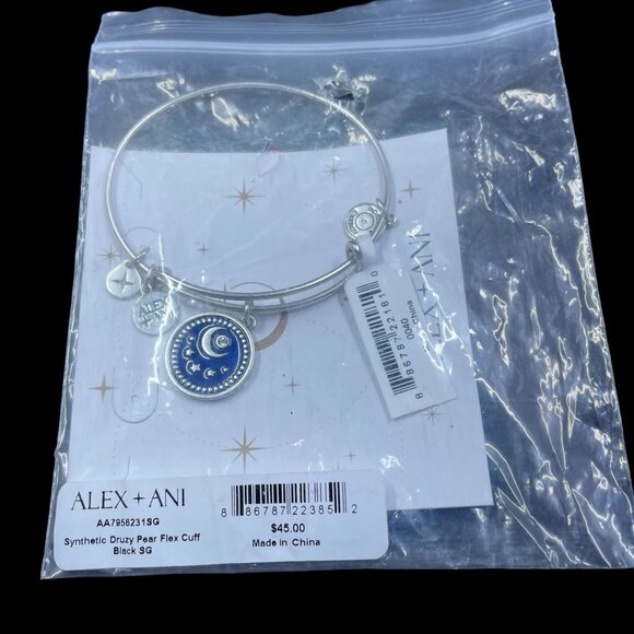 Alex And Ani Moon Stars Bracelet Silver Blue Druzy Celestial Boho Spiritual - Picture 2 of 7